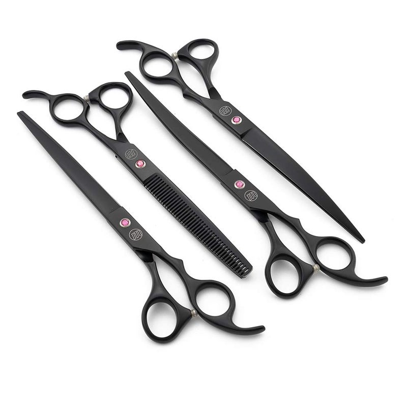 Moontay Professional 8.0" Dog Grooming Scissors Set, 4-pieces Straight, Upward Curved, Downward Curved, Thinning/Blending Shears for Dog, Cat and Pets, JP Stainless Steel, Black - Image 3